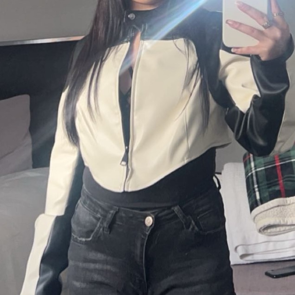 Black and White Cropped Jacket
